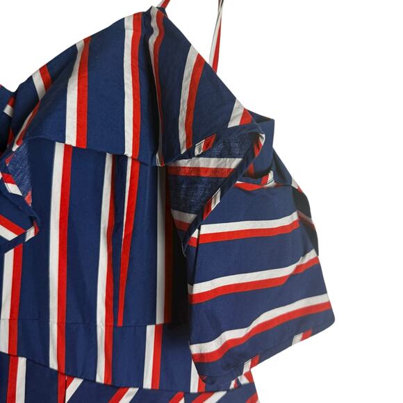 Alice + Olivia Red White Blue Stripe Asymmetrical Ruffle A-Line Cocktail Dress 2 - Picture 7 of 10